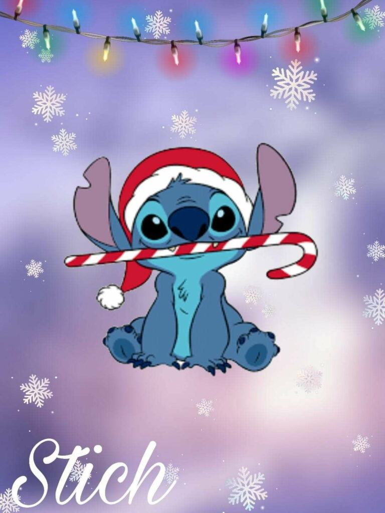 Festive Cartoon Stitch: HD Phone Wallpaper for Navidad Vibes