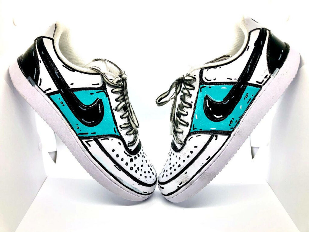 Whimsical Cartoon-Style Customized Nike Air Force 1 Shoes in the Spotlight Wallpaper