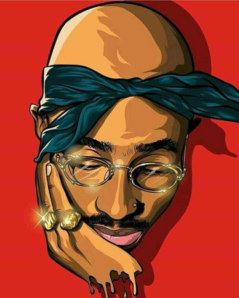 Glimmering Tupac: the Golden Era of Rap Unveiled in a Vintage Cartoon Wallpaper