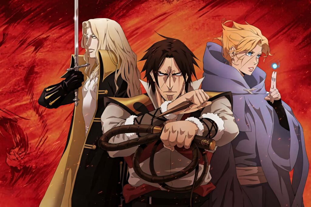 Iconic Castlevania Trio Wallpaper: Alucard, Trevor, Sypha Battle Ready