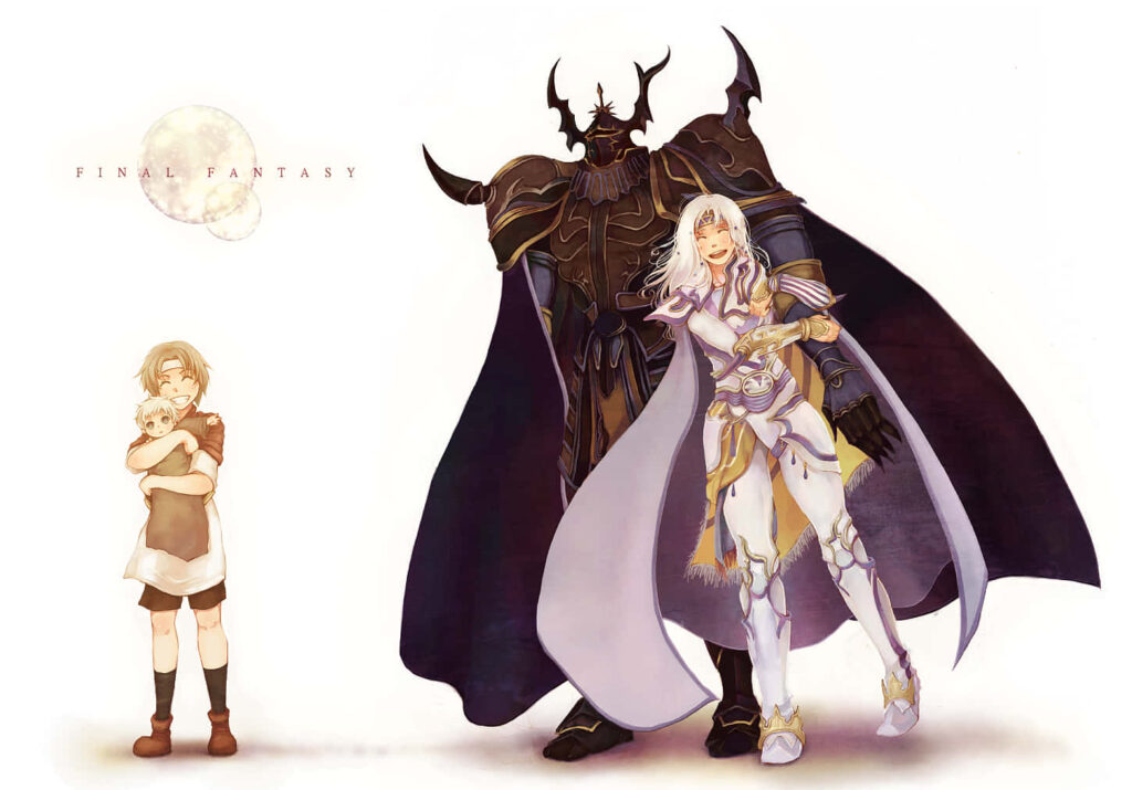 Final Fantasy Cecil Harvey evolution wallpaper from child to Dark Knight to Paladin in detailed armor