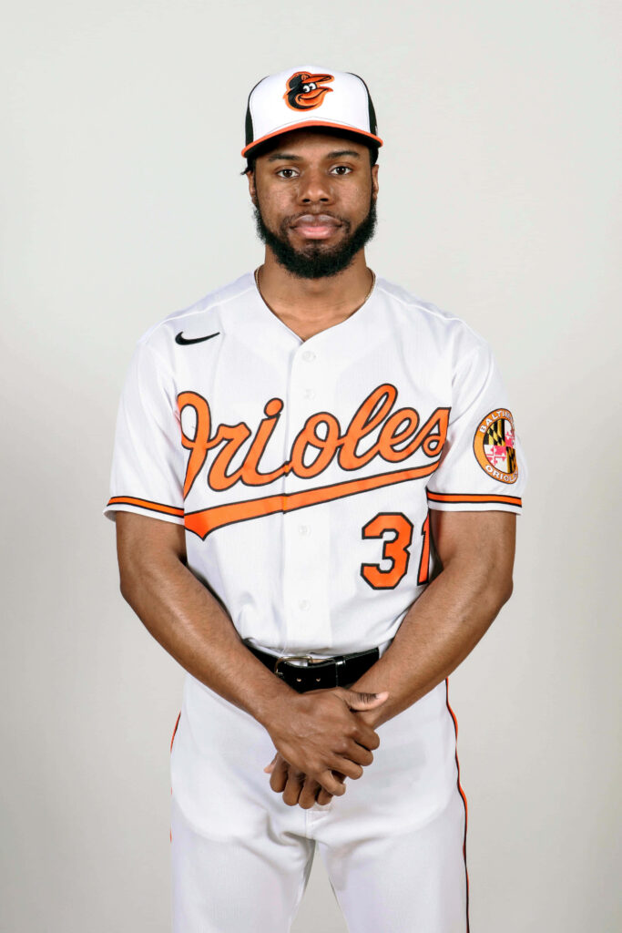 Cedric Mullins Baltimore Orioles uniform focused expression professional baseball portrait wallpaper