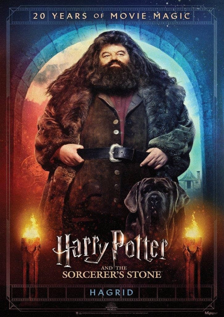 Rubeus Hagrid and Fang torch-lit wallpaper celebrating 20 years of Harry Potter magic