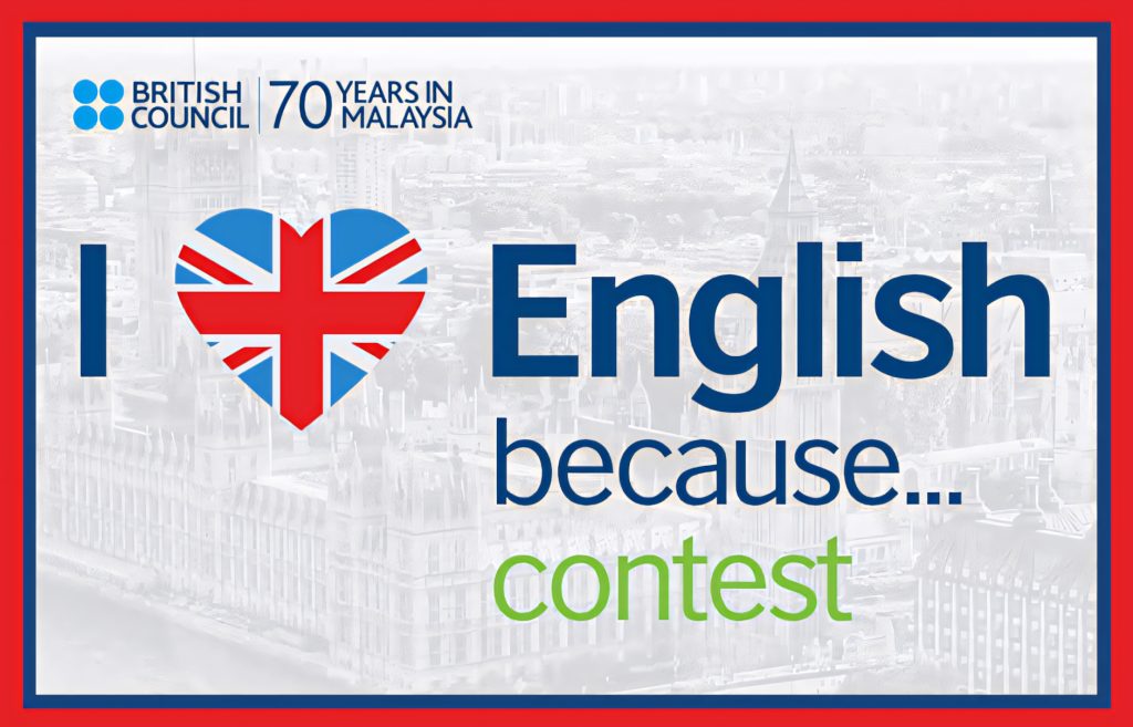 British Council I Love English contest poster with Union Jack heart and London cityscape background Wallpaper