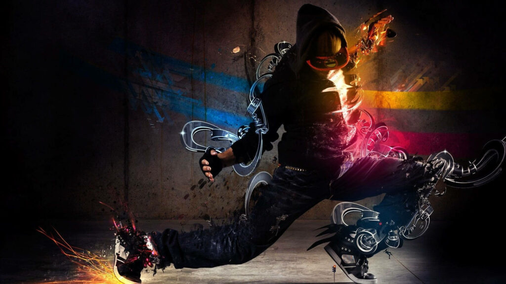 The Groovy Street Dancer Illuminated by Vibrant Lights and Rocking Beats Wallpaper