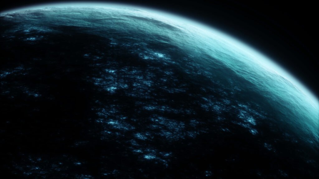 Stunning celestial body in deep space, glowing softly with dark and light hues, creating a mysterious wallpaper backdrop.