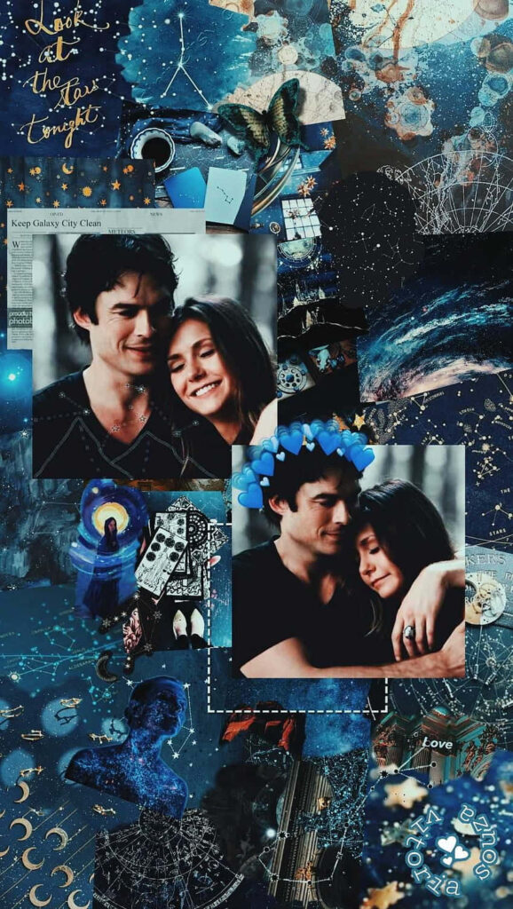 Celestial Couple iPhone Wallpaper: Dreamy Cosmic Collage Design
