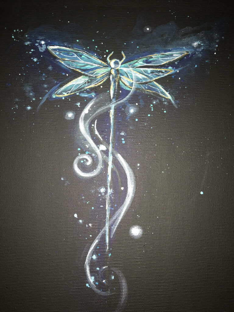 Celestial Dragonfly Wallpaper: Enchanting Dark Starry Background