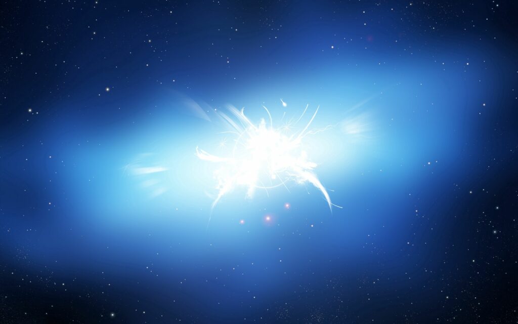 Celestial Burst of Light: Radiant Blue Starry Background Wallpaper