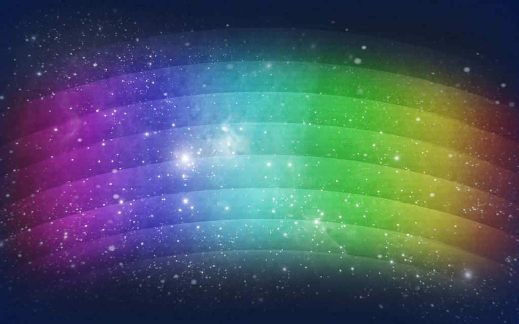 Vibrant rainbow bands sweep through starry deep space in a colorful cosmic digital background Wallpaper