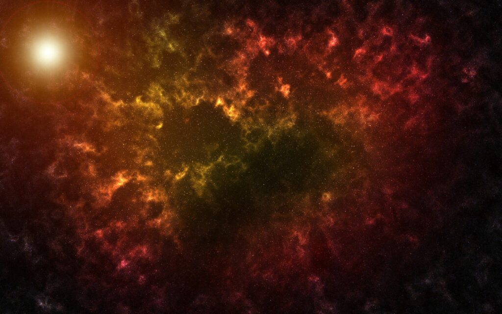 Celestial Wallpaper: Vibrant Cosmic Scene with Sunburst & Clouds