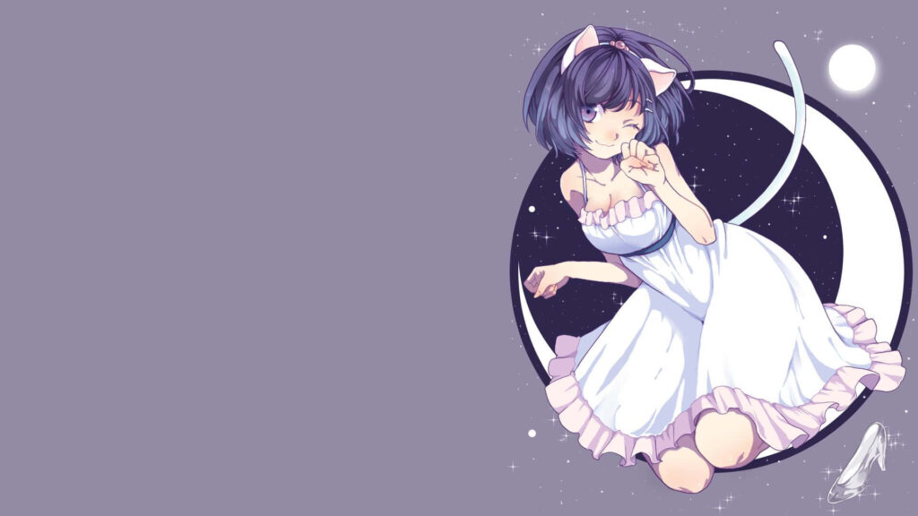 Animecore Tsubasa Hanekawa Wallpaper: Celestial Cat Ears Design