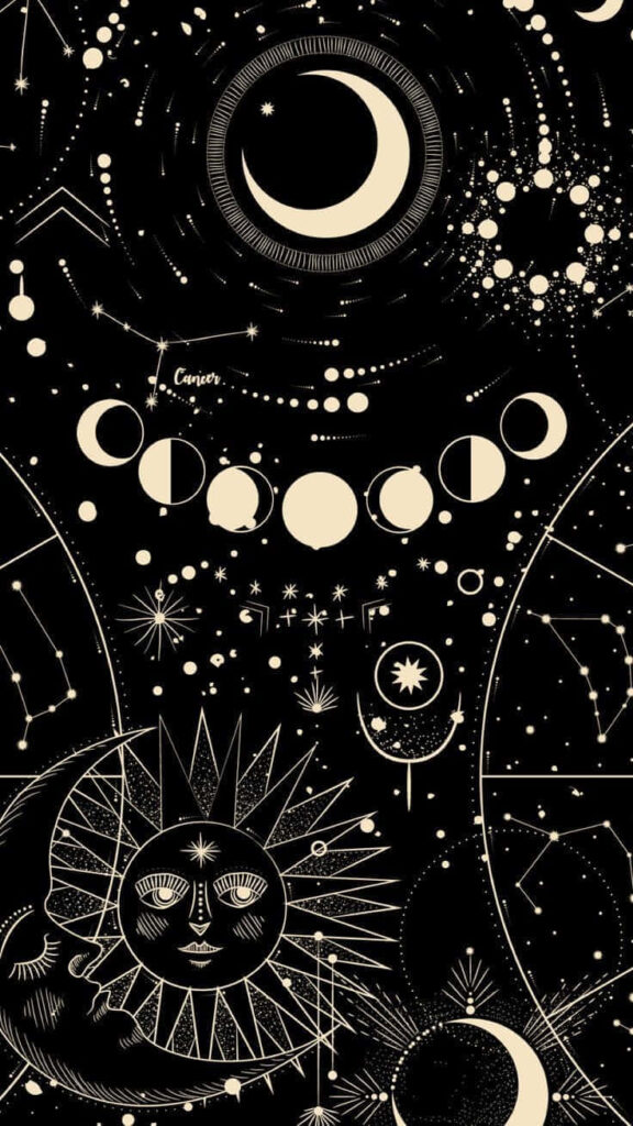 Celestial Wallpaper: Stunning Constellations & Lunar Phases on Dark Background