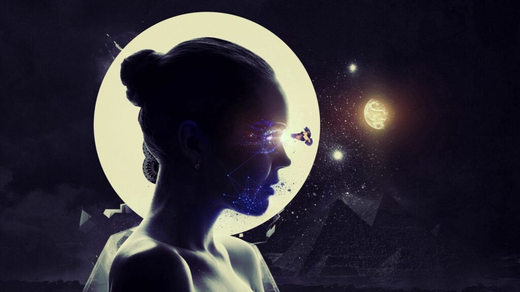 Futuristic Wallpaper: Silhouette of Woman with Ethereal Background