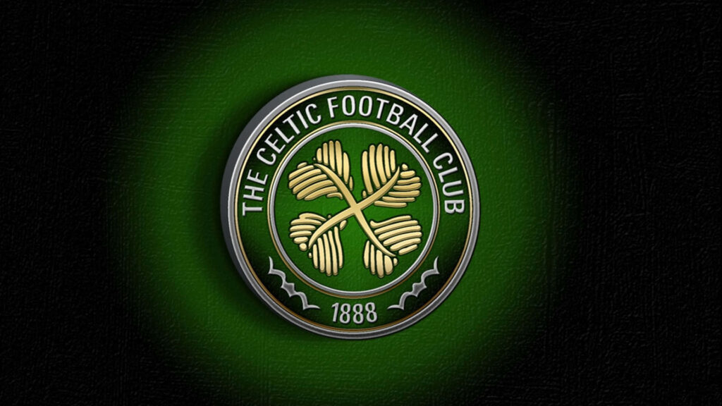 Celtic FC crest wallpaper with golden clover on vibrant green background showing club pride