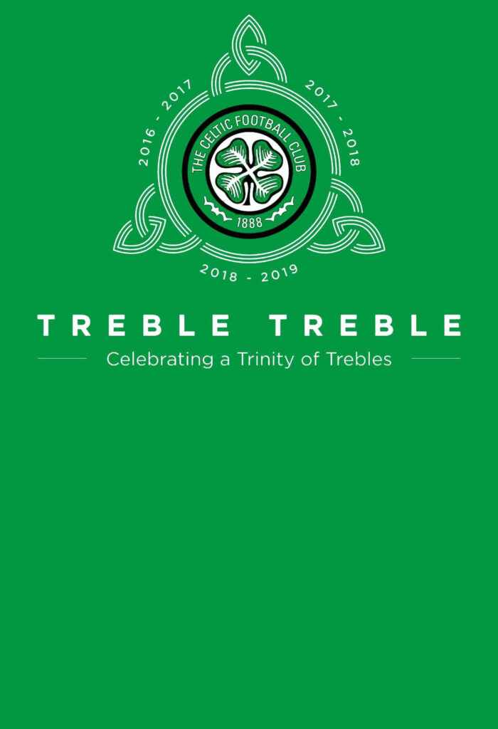 Celtic FC wallpaper with club crest Celtic knot design green background Treble Treble 2016 to 2019