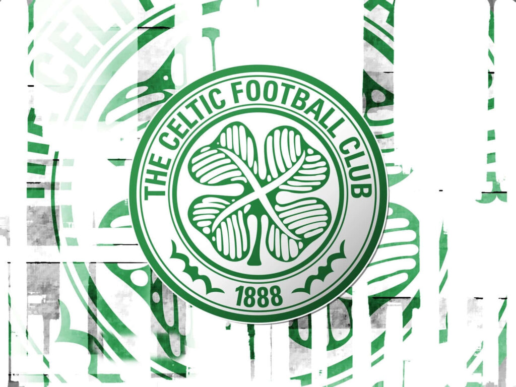 Celtic FC wallpaper with green white crest four-leaf clover and 1888 vintage football emblem background