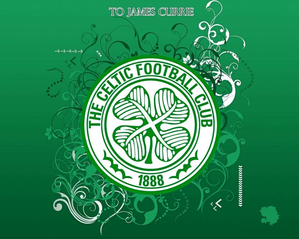 Celtic FC crest on green gradient with Celtic swirls stylish wallpaper background heritage design