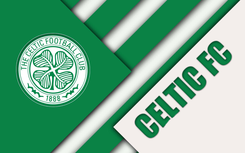 Celtic FC wallpaper with green white stripes club emblem and founding year modern football design