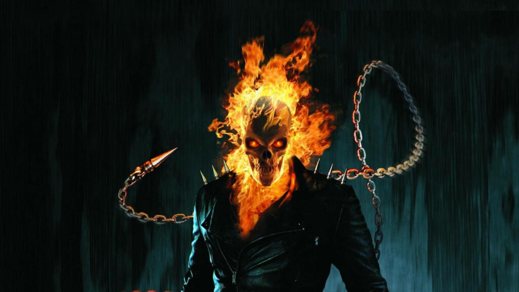 Chained Inferno: Ghost Rider's Fiery Wallpaper Design