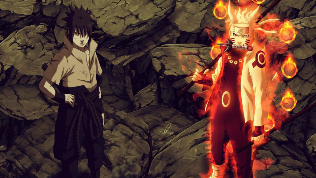 Raging Battle: Naruto and Sasuke Unite in Chakra Wallpapers