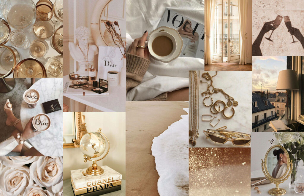 Champagne and Prada: A Luxurious Beige Aesthetic Laptop Display Wallpaper