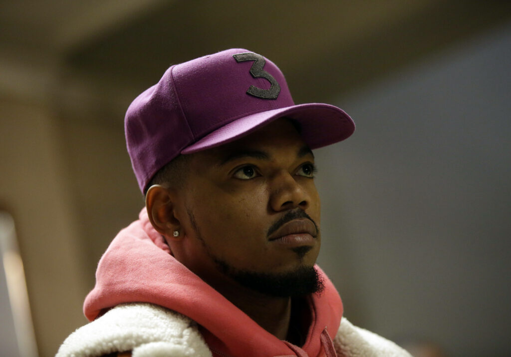 Chance The Rapper serious expression purple cap number 3 pink hoodie hip hop wallpaper background