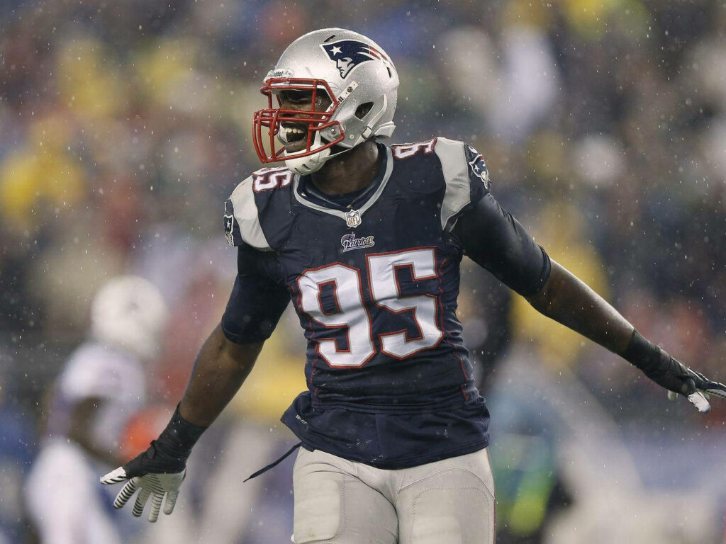 Chandler Jones Dynamic Wallpaper: Intense Action with Patriots 2012