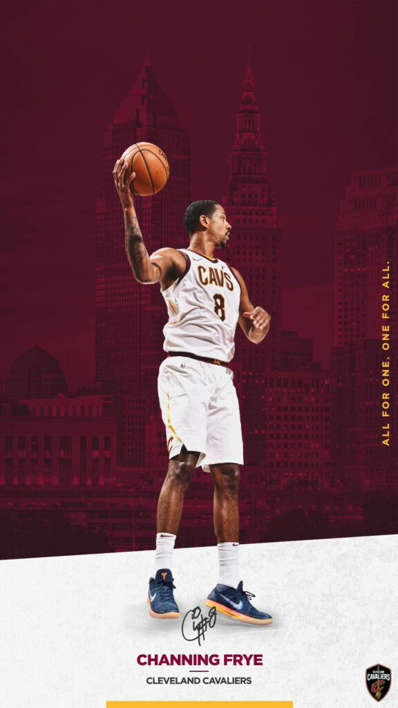 Channing Frye in Cleveland Cavaliers uniform with city skyline and team logo maroon background Wallpaper