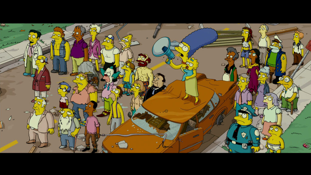 Chaos in Springfield: Marge Simpson Yells from Damaged Car Wallpaper