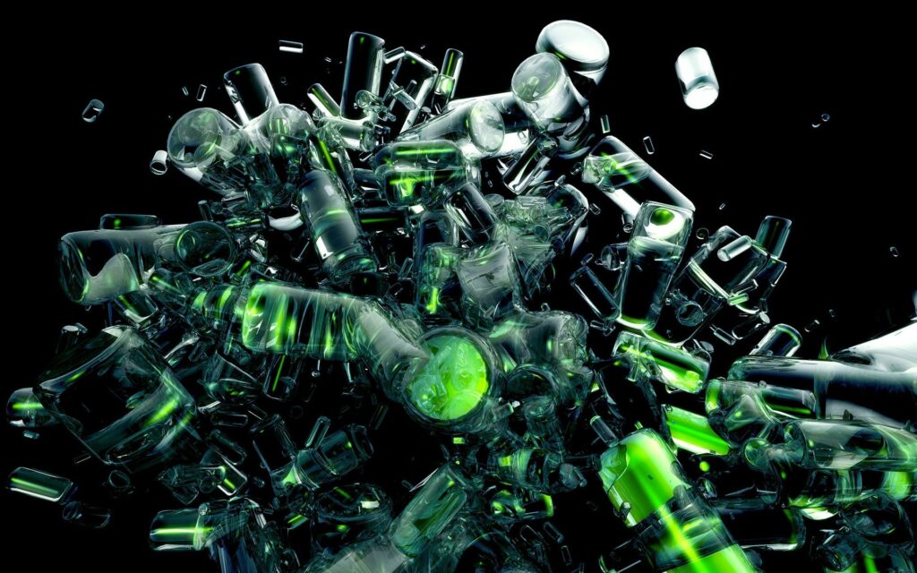 Dynamic Glass Bottle Explosion Wallpaper - High-Res Chaos Scene
