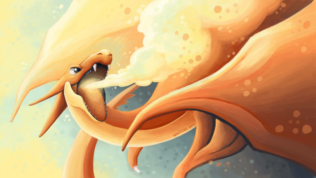 Charizard mid-attack unleashing fiery Fire Blast with dynamic orange yellow flames wallpaper