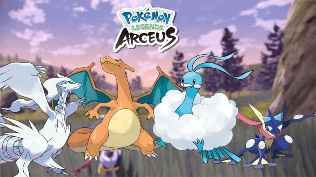 Charizard with iconic Pokémon under Pokemon Legends Arceus logo vibrant adventurous wallpaper