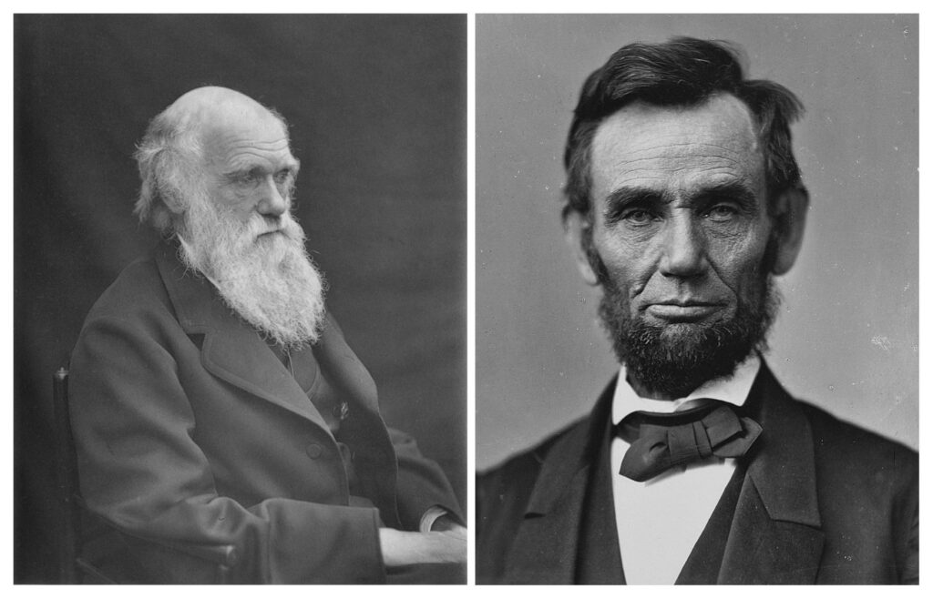 Portrait wallpaper of Charles Darwin and Abraham Lincoln iconic historical figures in science and politics