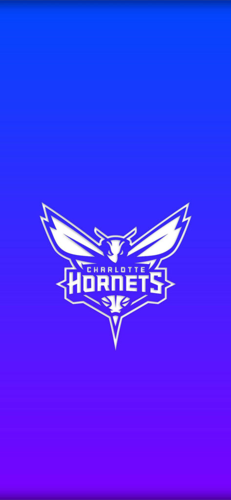 Charlotte Hornets logo white centered on vibrant blue to purple gradient modern wallpaper background