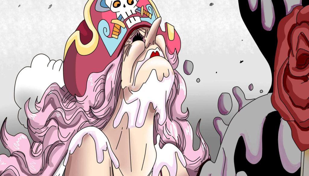 Charlotte Linlin One Piece wallpaper vibrant pink hair powerful Yonko anime art style background