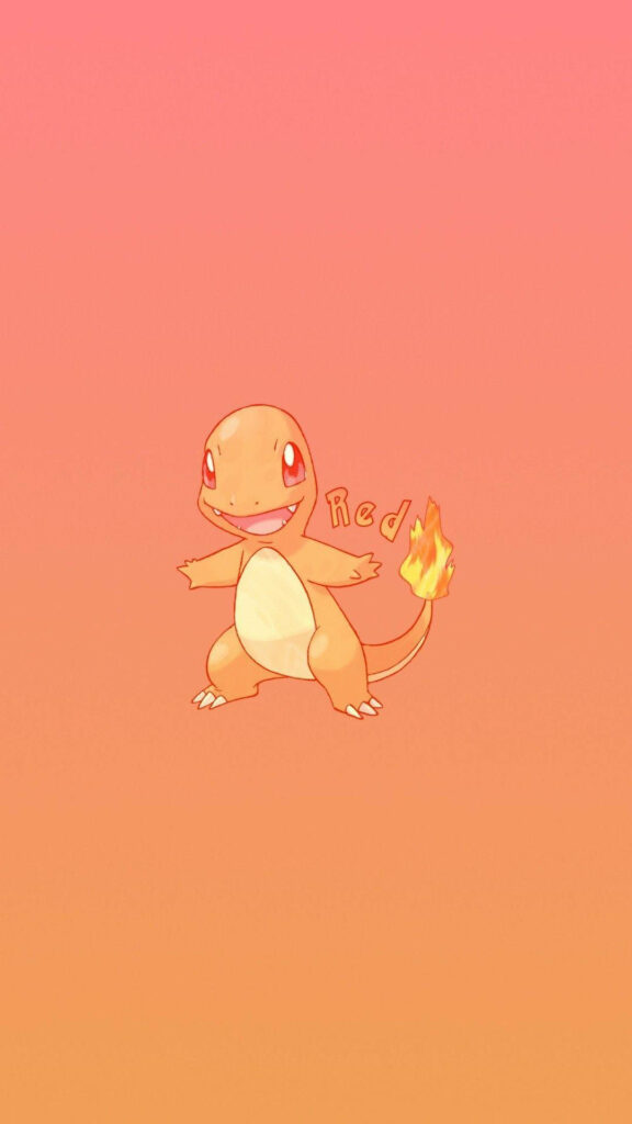 Charmander Pokémon wallpaper with flame tail on warm pink and orange gradient background