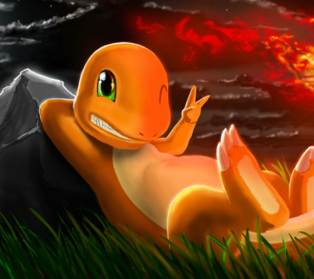 Charmander Strikes a Pose in Serene Pokémon HD Landscape Wallpaper