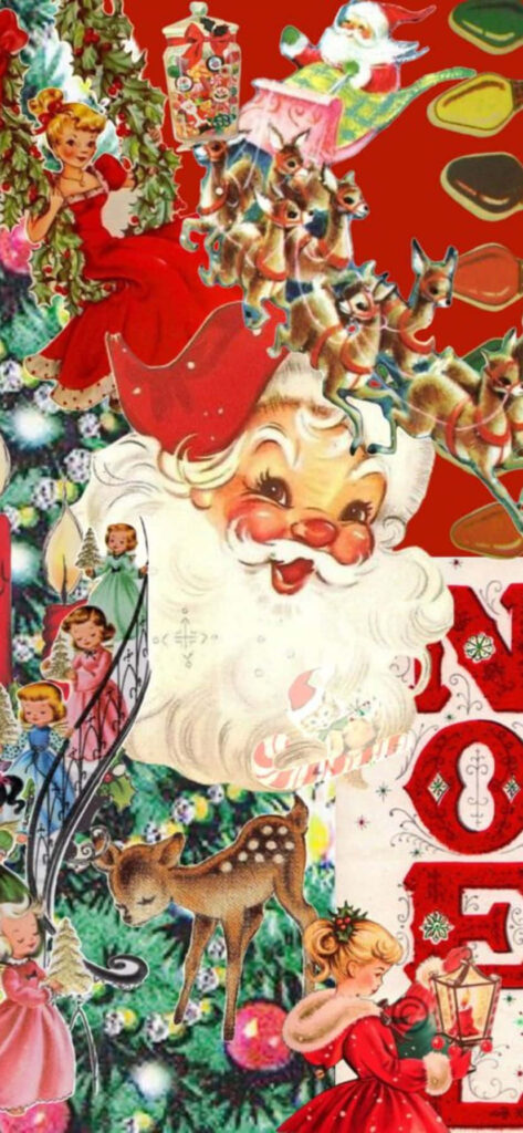 Vintage 1950s Christmas Wallpaper: Cheerful Santa & Retro Decor