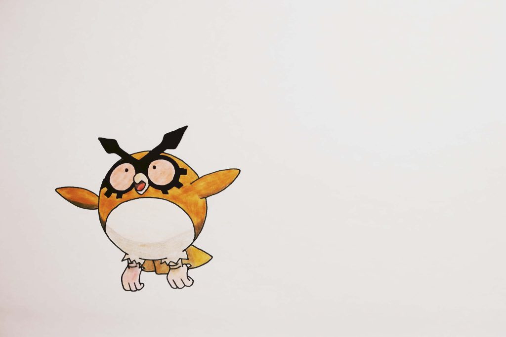 Hand-drawn Hoothoot Pokémon illustration with clock-eye crests on a minimalist off-white background Wallpaper