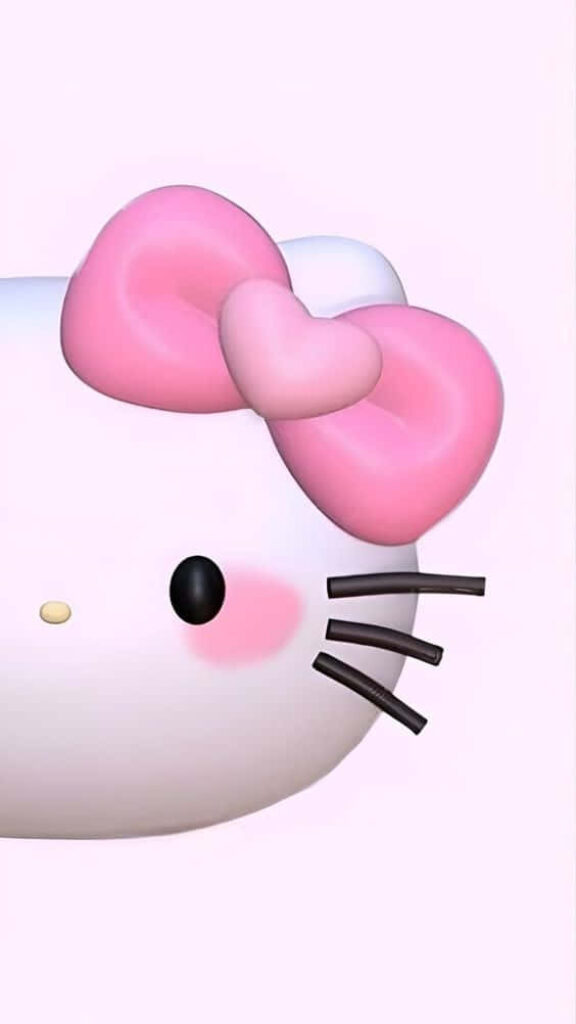 Charming 3D Hello Kitty Wallpaper with Pink Bow & Pastel Background