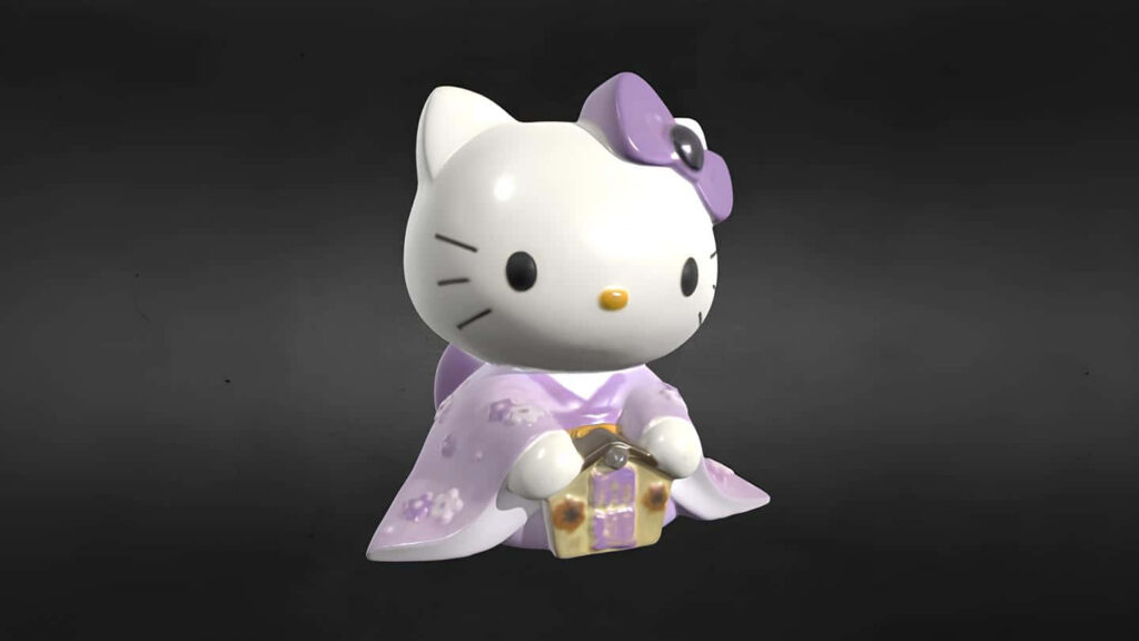 Charming 3D Hello Kitty in Lavender Kimono - Cute Wallpaper Background