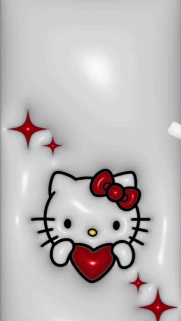 3D Hello Kitty Wallpaper: Charming Design with Red Heart & Stars