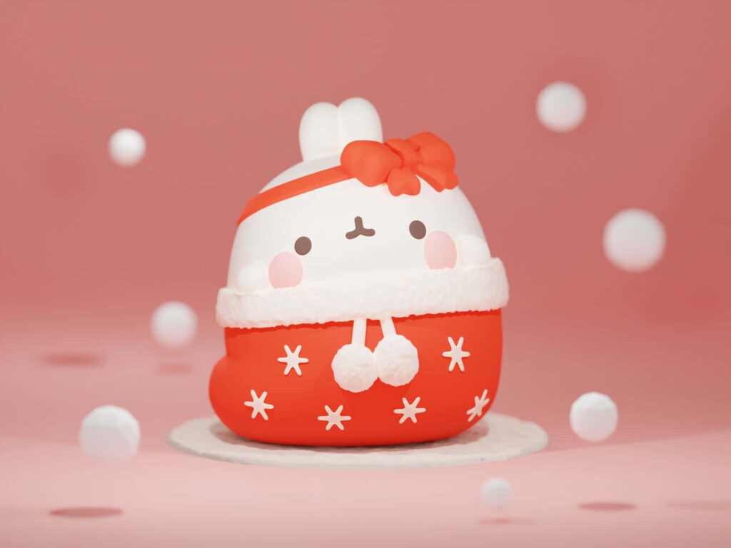 Festive 3D Character Wallpaper with Snowflakes & Holiday Cheer