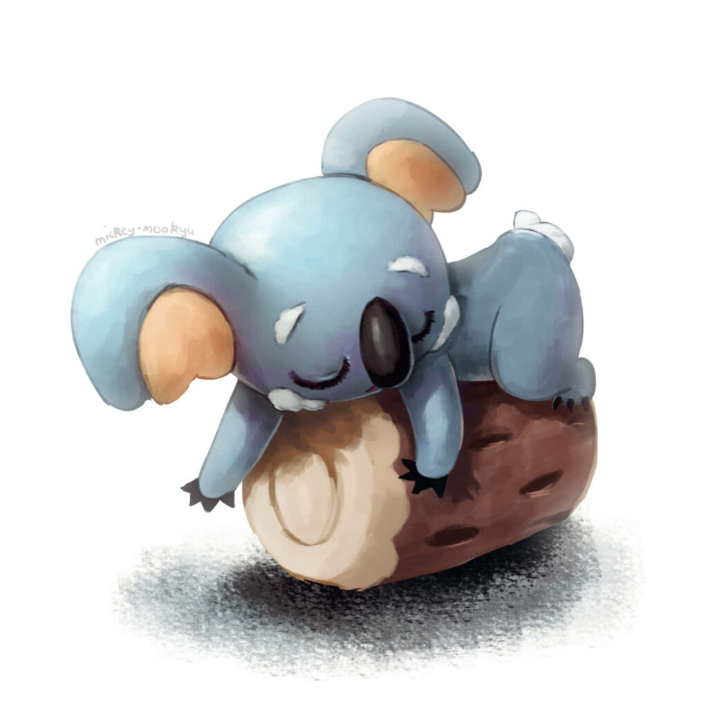 Adorable Komala 3D Wallpaper: Cozy Snoozing on Tree Trunk