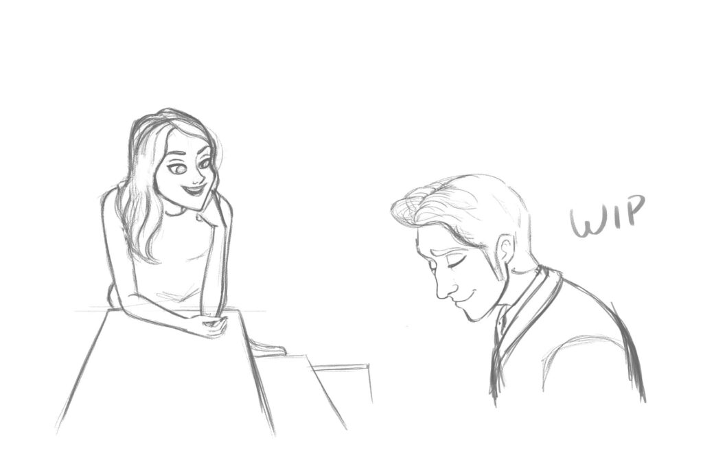 4K Sketch Wallpaper: Mia & Sebastian's Heartfelt Connection
