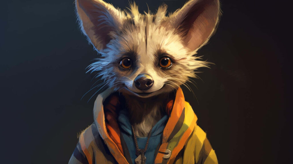 Charming Aardwolf in Colorful Hoodie - Whimsical Wallpaper