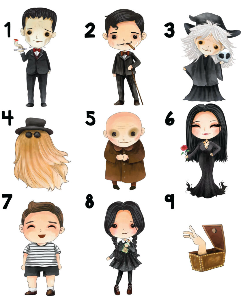 Charming Addams Family Wallpaper: Playful Iconic Characters in Pose