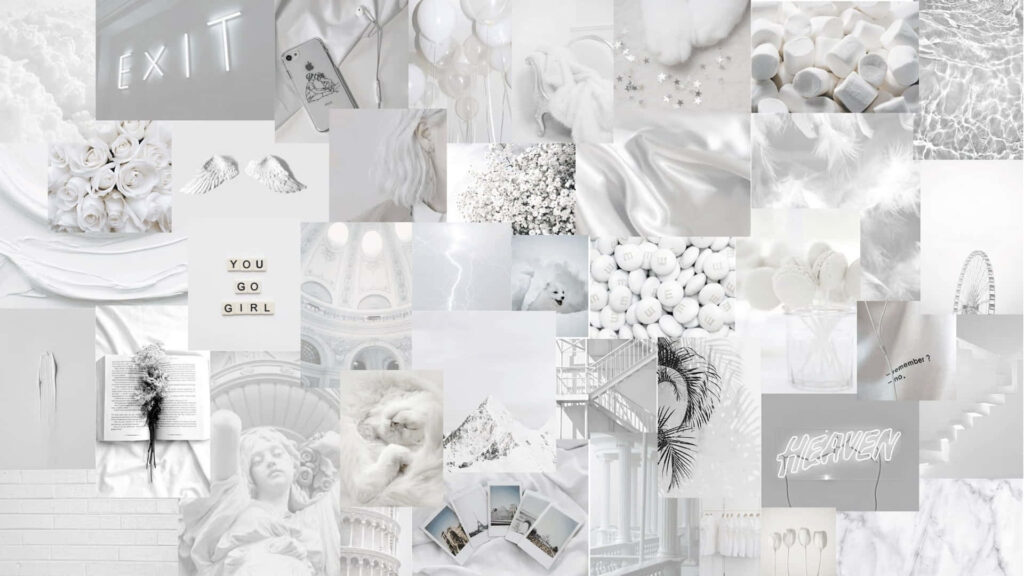 Whimsical Memories: A White Aesthetic Collage Landscape Wallpaper