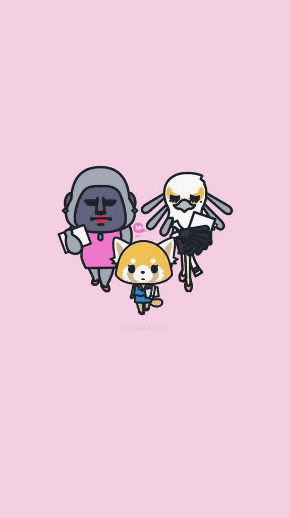 Charming Aggretsuko Wallpaper: Animated Friends on Pink Background